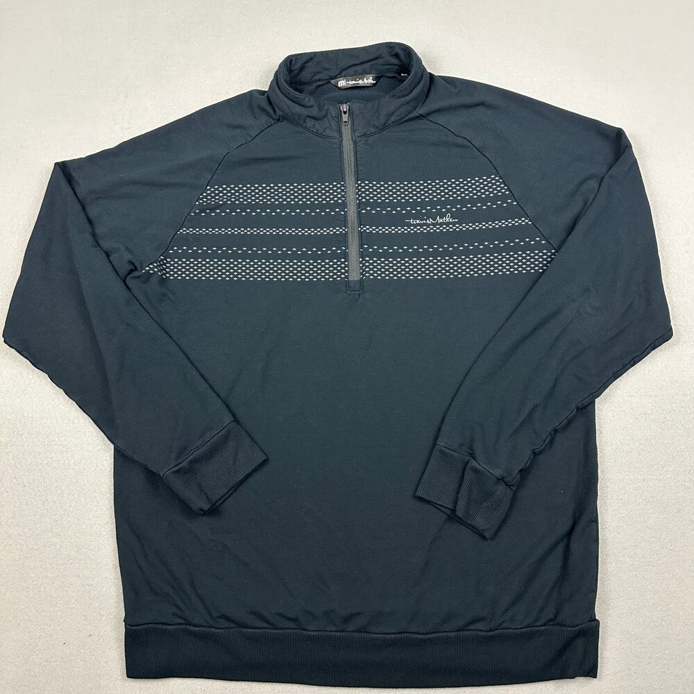 TravisMathew Pullover Men Large Black Solid 1/4 Zip Pullover Golf Stretch L